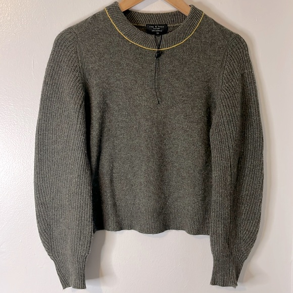 Rag & Bone 100% Cashmere Yorke Army Green Crewneck Sweatshirt Sweater Sz XS - Picture 2 of 9
